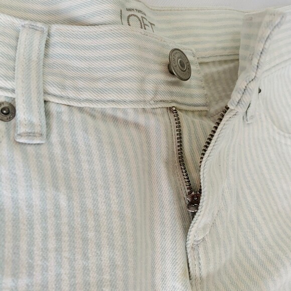 LOFT Denim Shorts 25 Pastel Blue White Candy Stripe Raw Hem Cutoff Preppy Beach - Picture 5 of 10